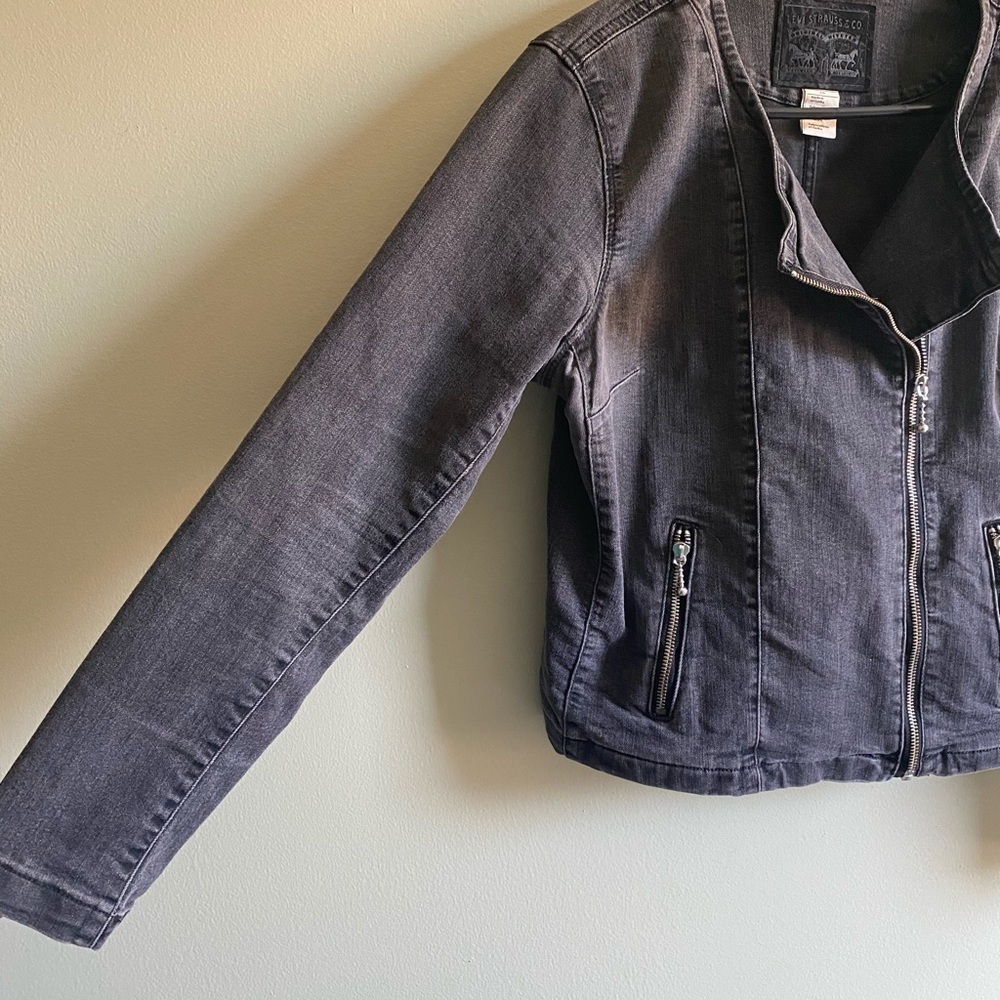 Levi’s Black Denim Moto Jacket with Zipper Sz L - Picture 5 of 7